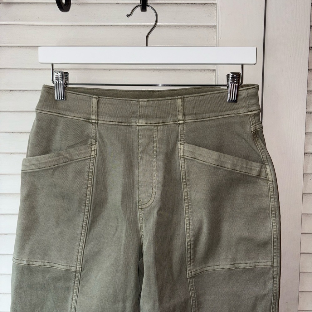 SPANX Stretch Twill Pants Olive Green High Rise Pull On Patch Pocket Medium - Picture 3 of 6